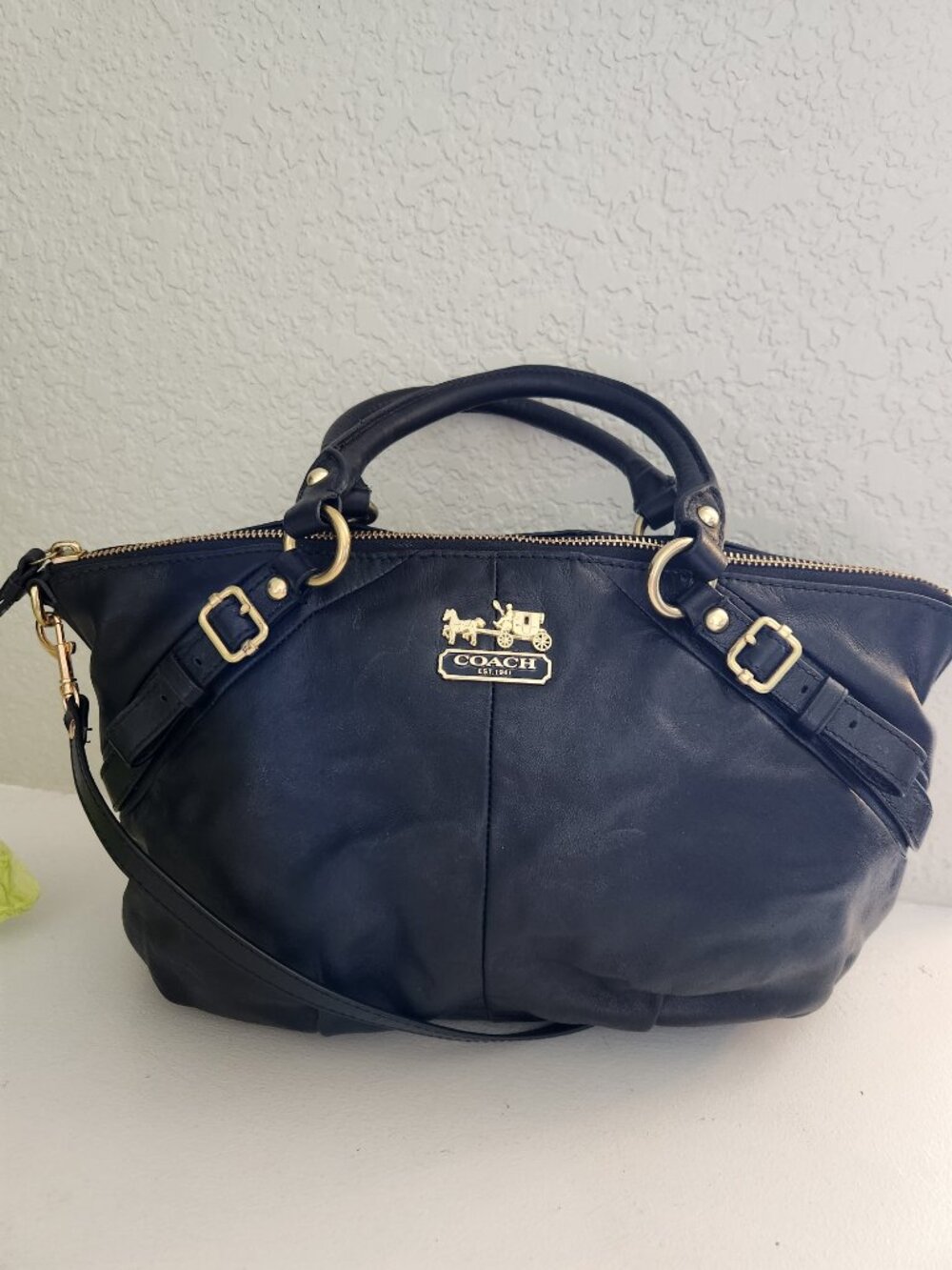 Euc Coach Madison Sophia Black Leather Shoulder Bag Handbag Purse